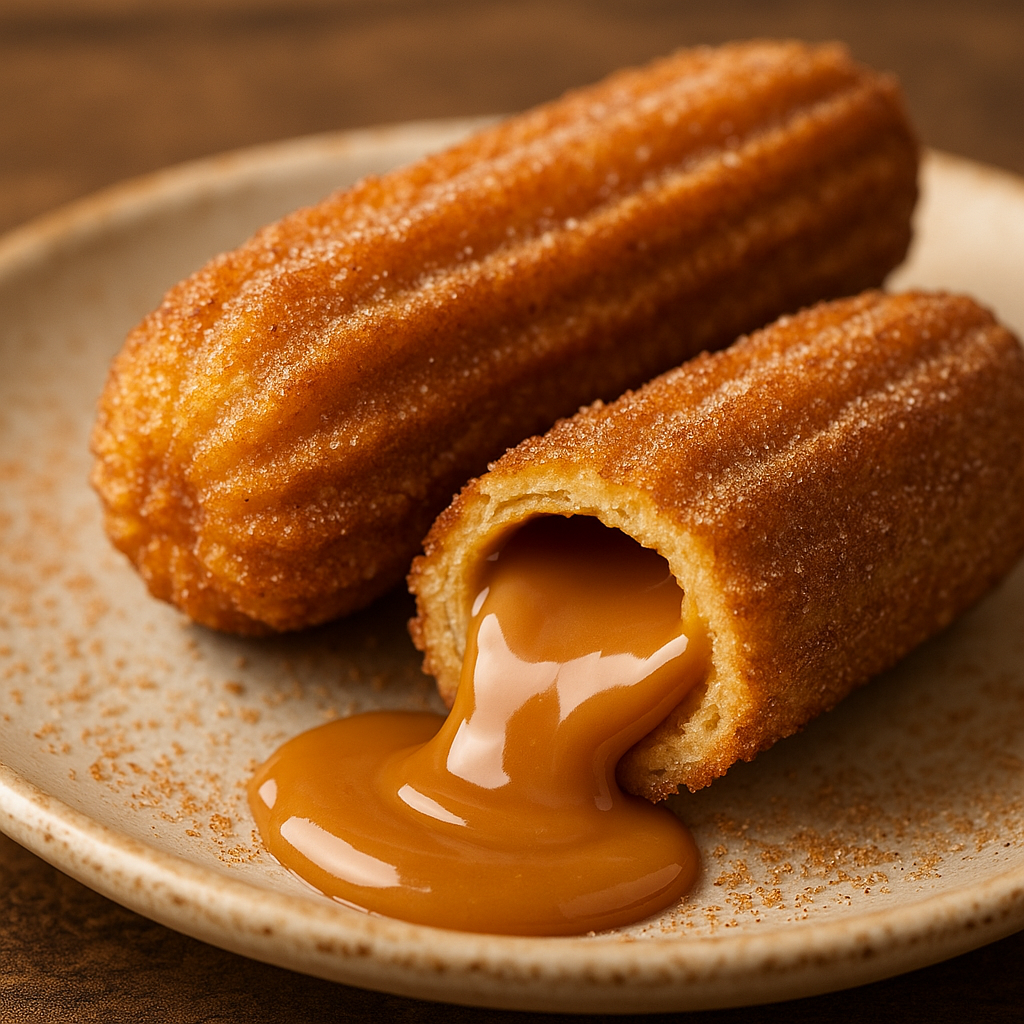 Bomba de churros recheada com doce de leite cremoso