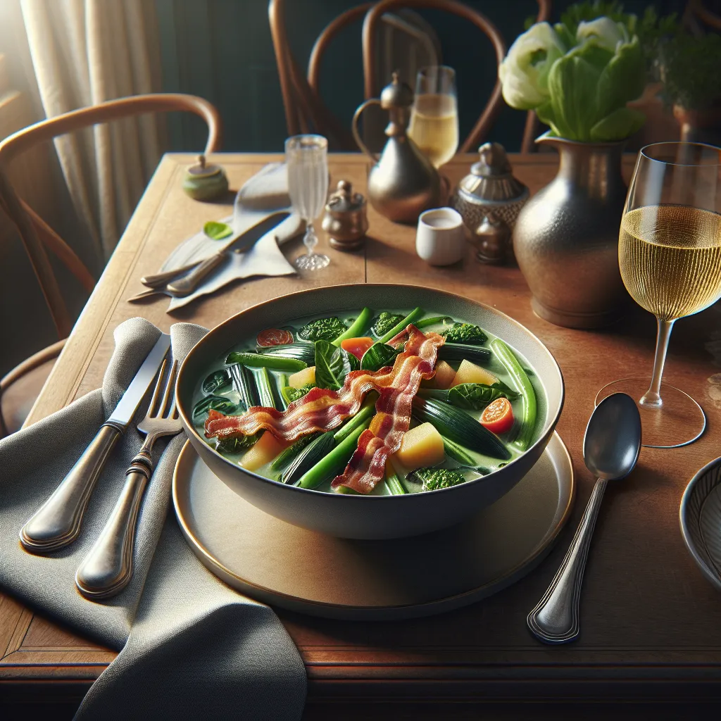 Caldo Verde Low Carb com Bacon e Legumes