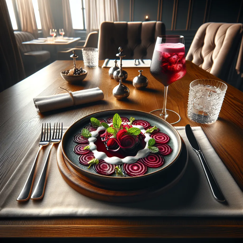 Carpaccio de beterraba com molho de iogurte e hortelã