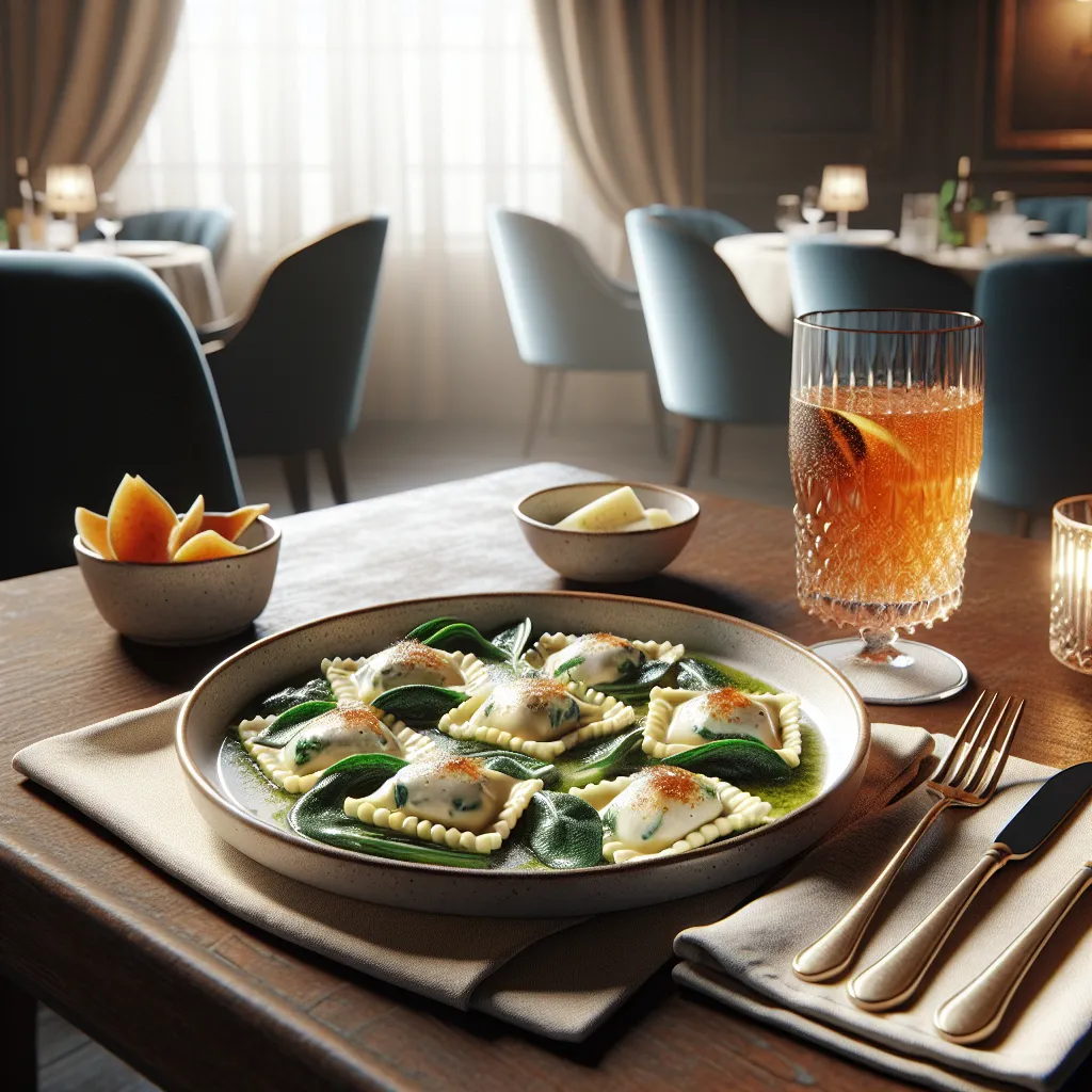 Ravioli de Ricotta e Espinafre ao Molho de Manteiga e Sálvia