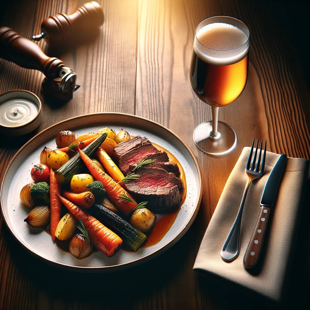 Receita de Acém na Cerveja com Legumes ao Forno