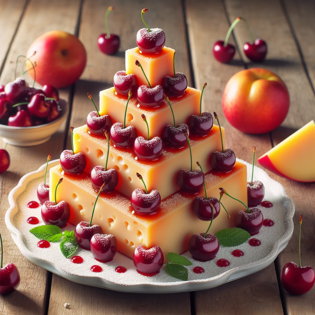 Receita de pirâmide de queijo holandês com cerejas