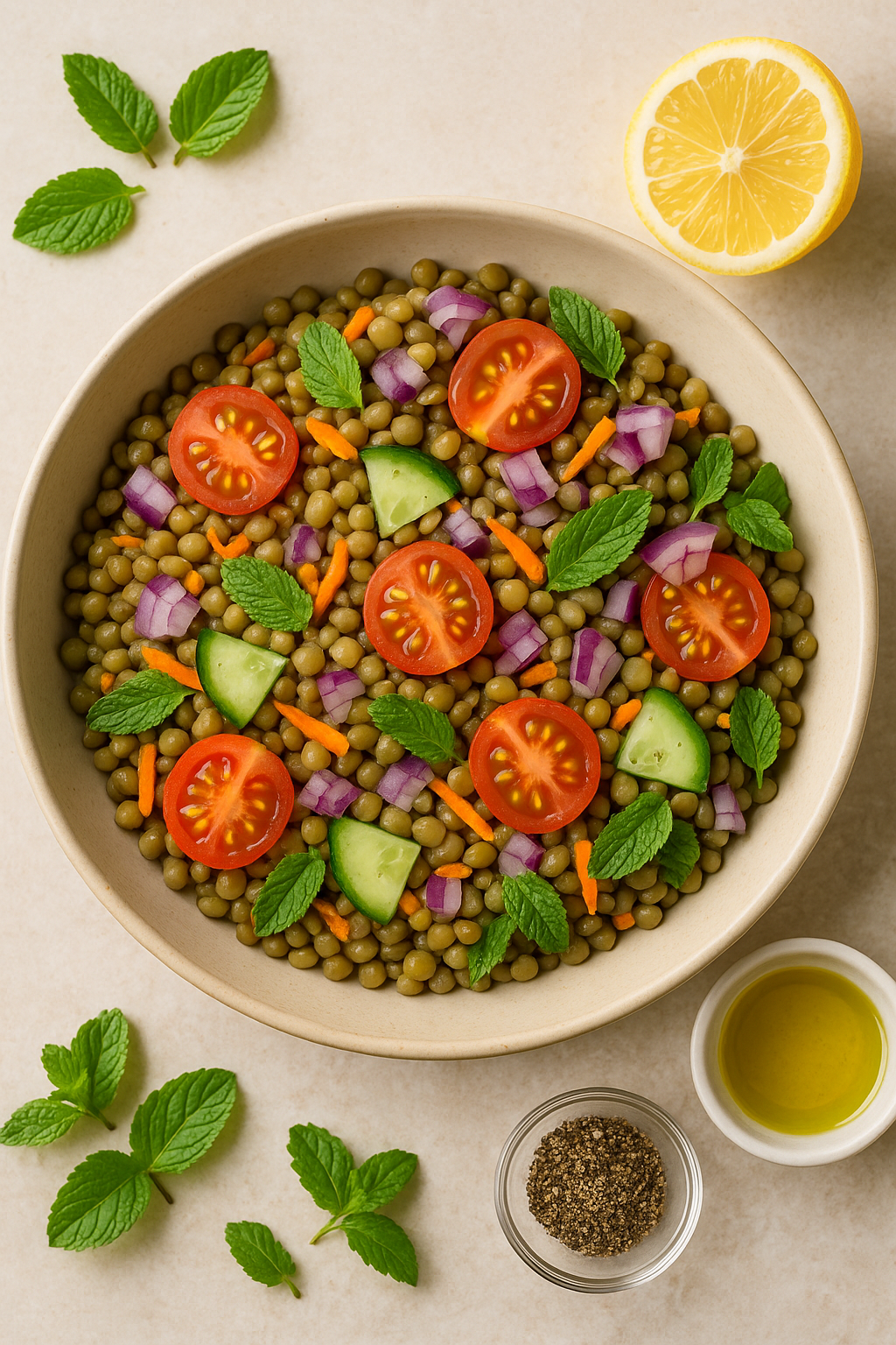 Salada fit de lentilhas