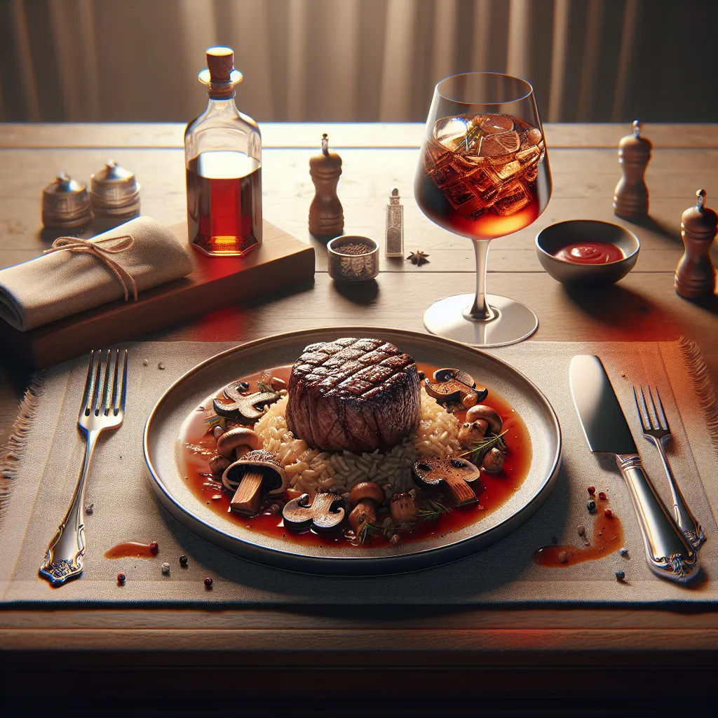 Medalhão de Filé Mignon ao Molho de Vinho Tinto com Risoto de Cogumelos Trufados