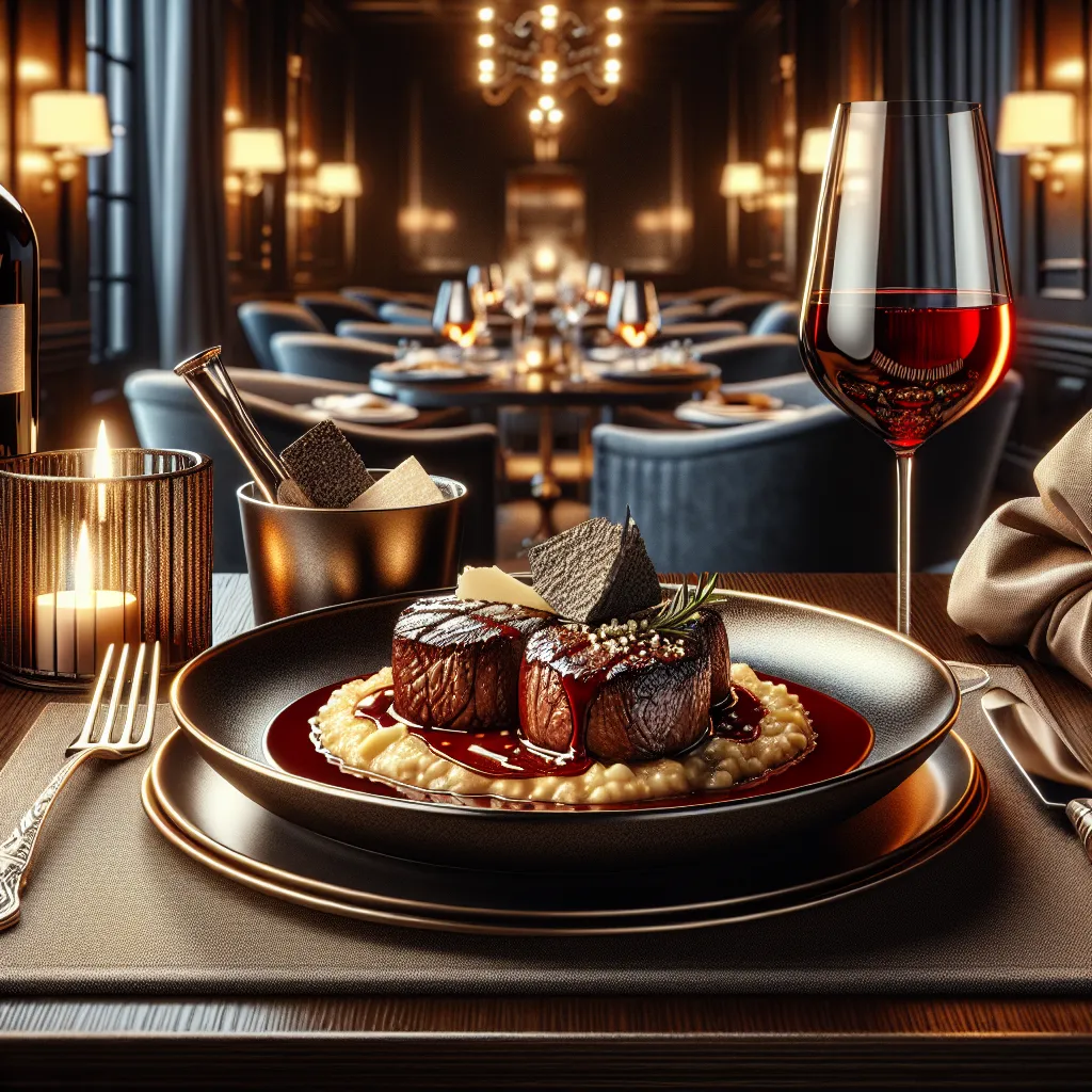 Medalhões de Filet Mignon ao Molho de Vinho Tinto com Risoto de Parmesão Trufado