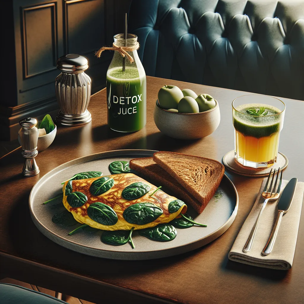 Omelete de Espinafre com Torradas Integrais e Suco Detox